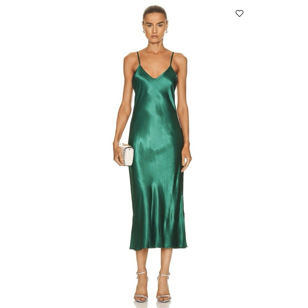 Enza Costa Bias Cut Emerald Green Satin Slip Midi Dress Women’s Size 2 NWOT